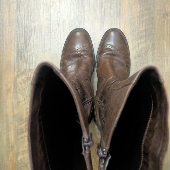 United Colors of Benetton Y2K Brown Leather Zip Up Mid Calf Boots - Picture 5 of 13